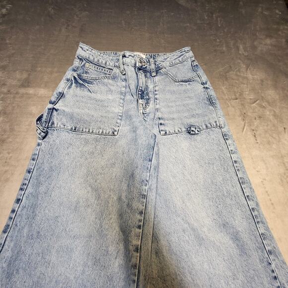 Forever 21 Jeans Womens 27 Light Wash Carpenter Wide Leg High Rise Baggy - Picture 2 of 12